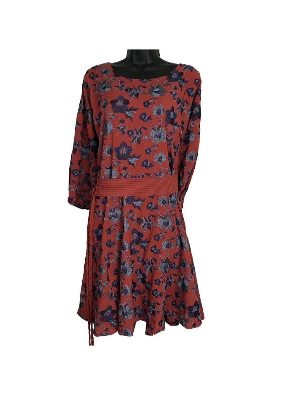 ANTHROPOLOGIE Bohemian Cognac Coloured With Blue Floral Embroidery Size S